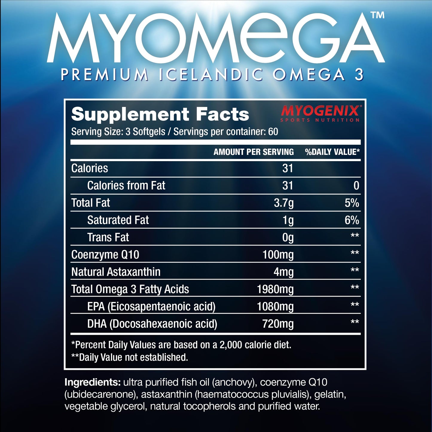 Myogenix Myomega Premium Icelandic Omega-3 with Co-Q10 and Astaxanthin 90 Softgels