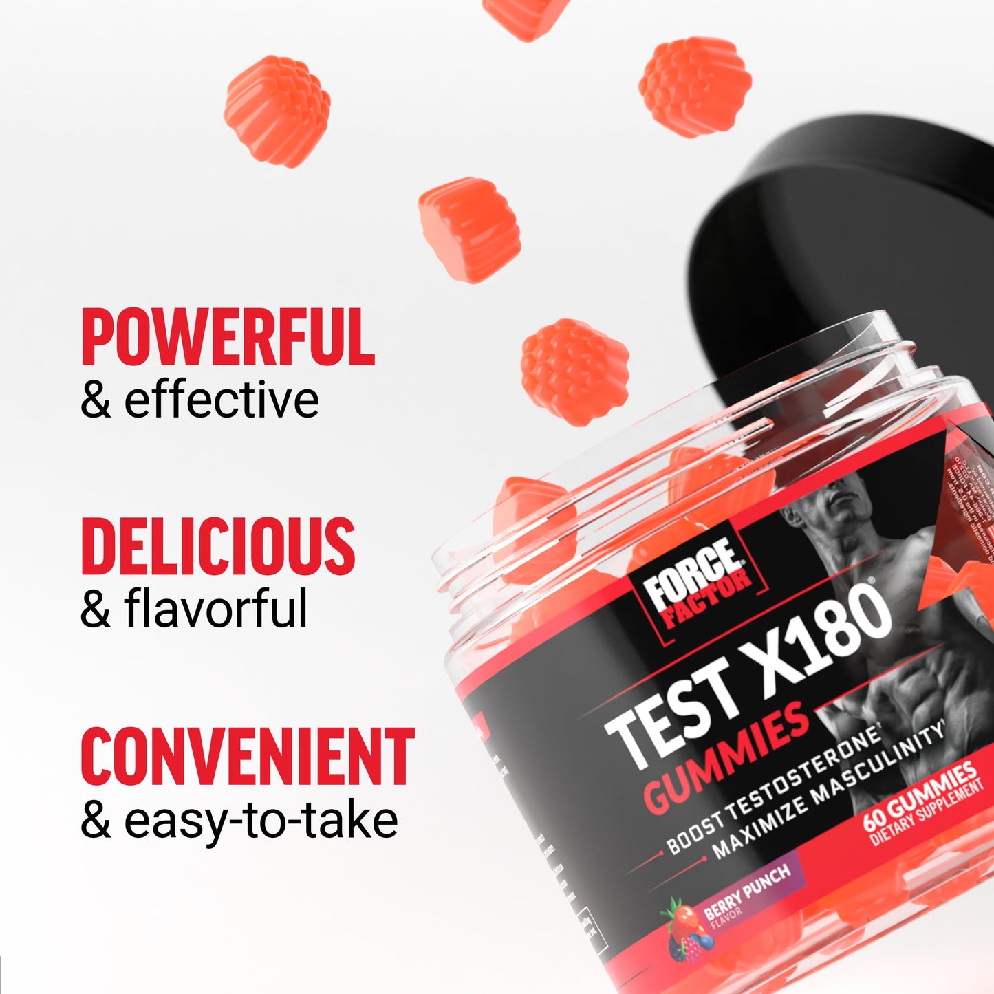 Force Factor Test X180 Gummies Testosterone Booster for Men, Berry Punch, 60 Gummies