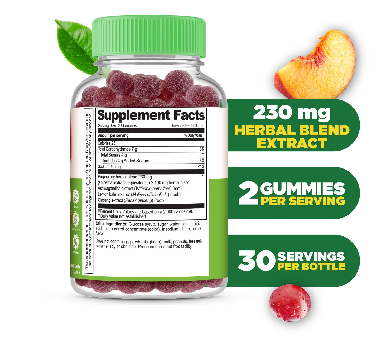 Lifeable Ashwagandha Gummies with Lemon Balm & Ginseng, 60 Count