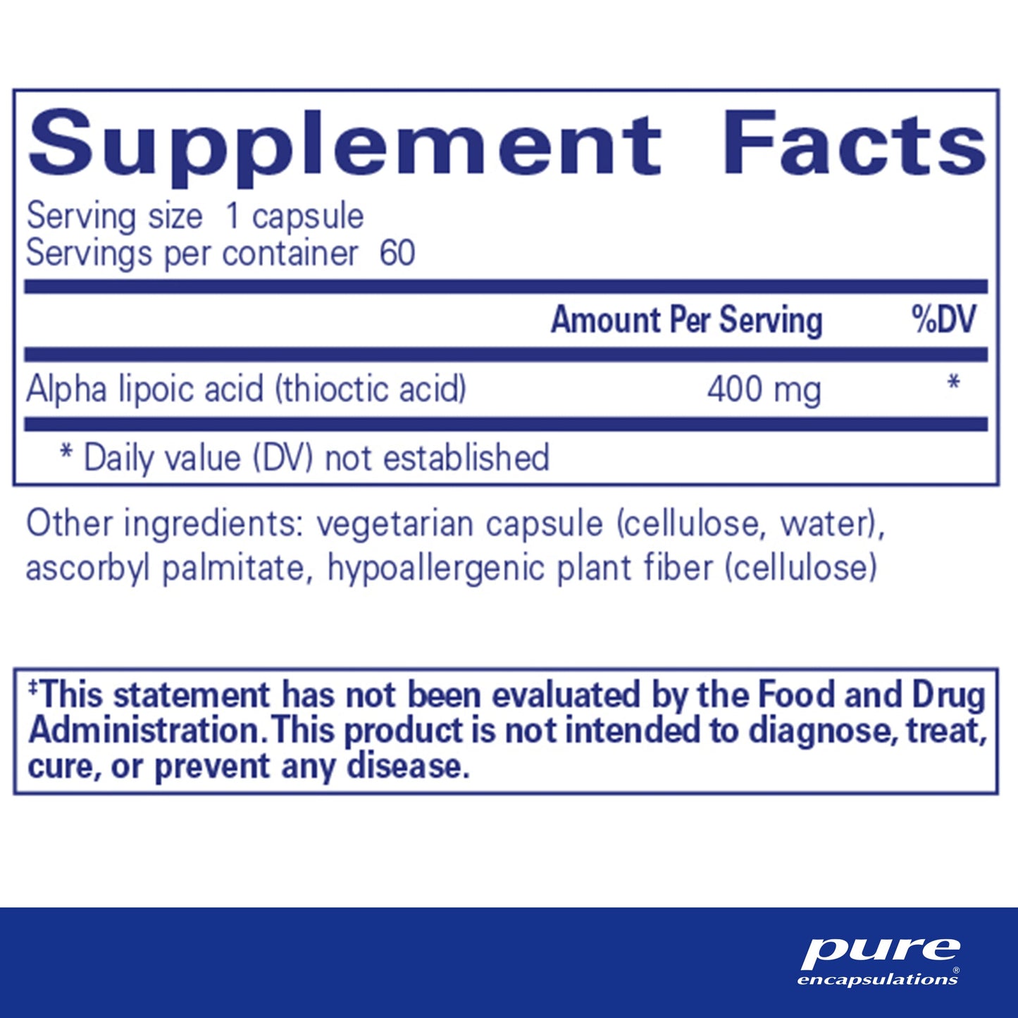 Pure Encapsulations Alpha Lipoic Acid 400 mg, 60 Capsules