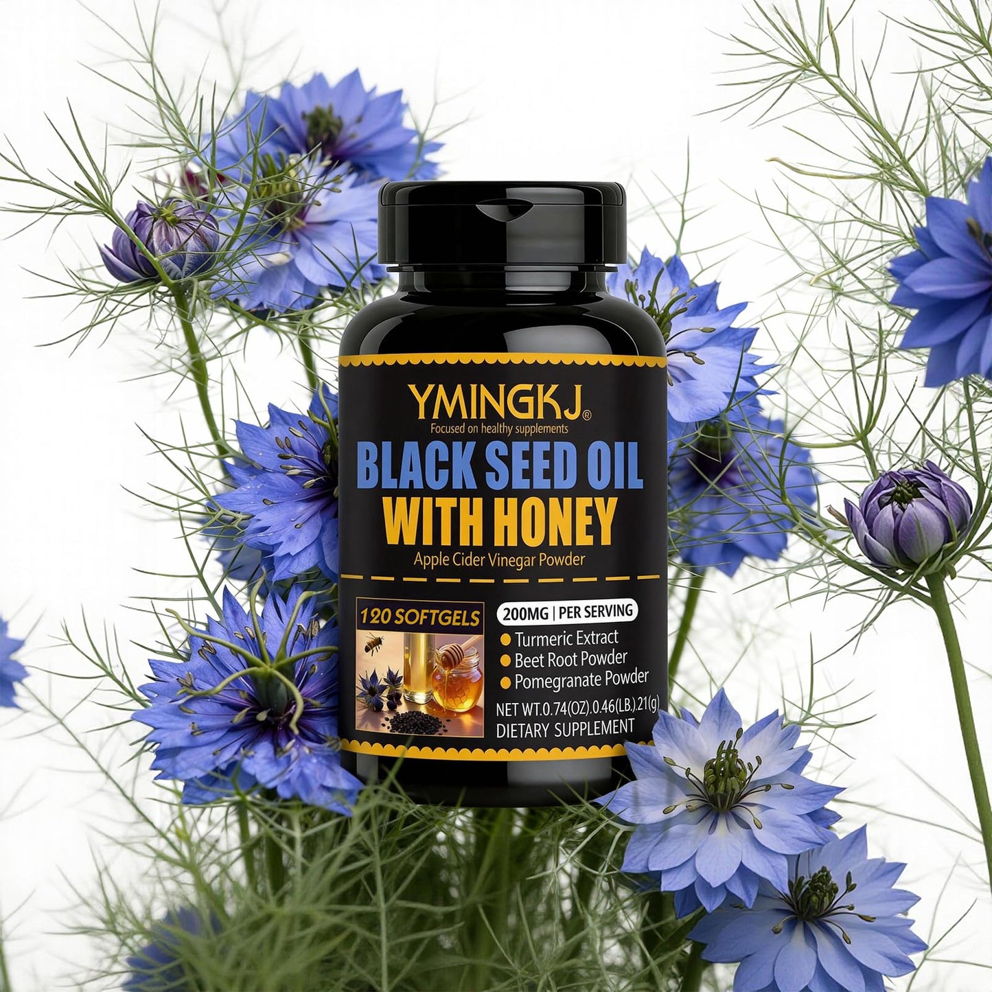 YMINGKJ Black Cumin Seed Oil Softgel with Apple Cider Vinegar, Honey, Turmeric & Beet Root 3000mg Blend for Immune & Metabolism Support, 120 Softgels
