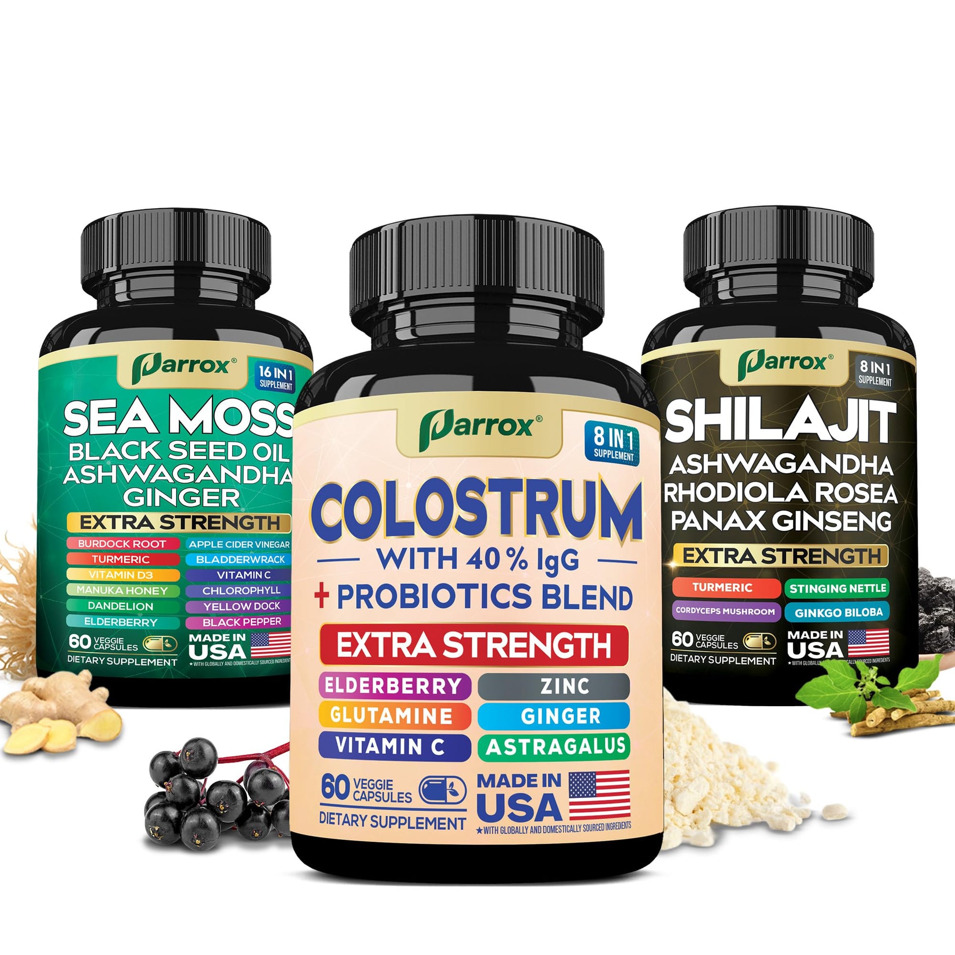 Parrox Sea Moss Shilajit Colostrum Black Seed Complete Vitality Trio Bundle Capsule 180