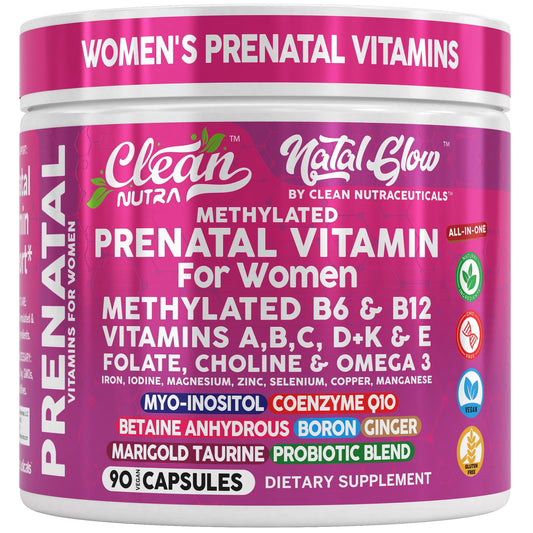 Clean Nutraceuticals Natal Glow Methylated Prenatal Vitamins for Women Capsules 90 Count