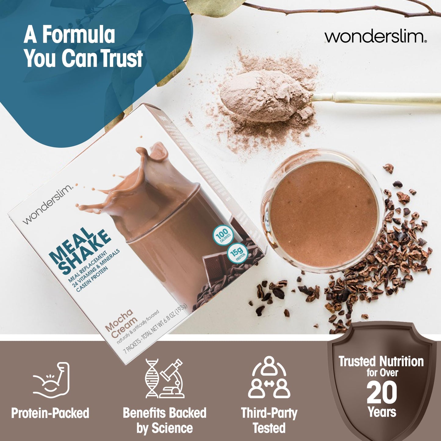 WonderSlim Protein Meal Replacement Shake Powder, 6.8 Ounce