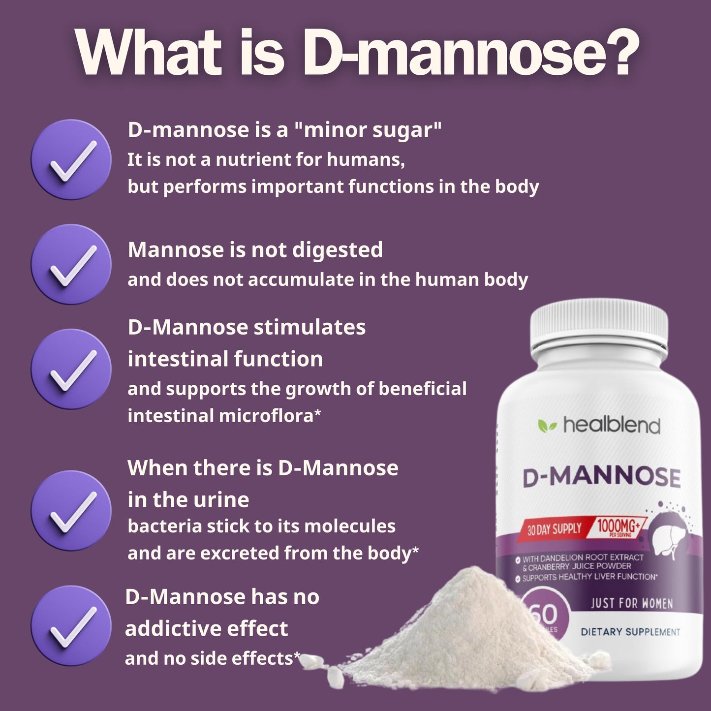 healblend D-Mannose 1000mg Capsules 60 Count
