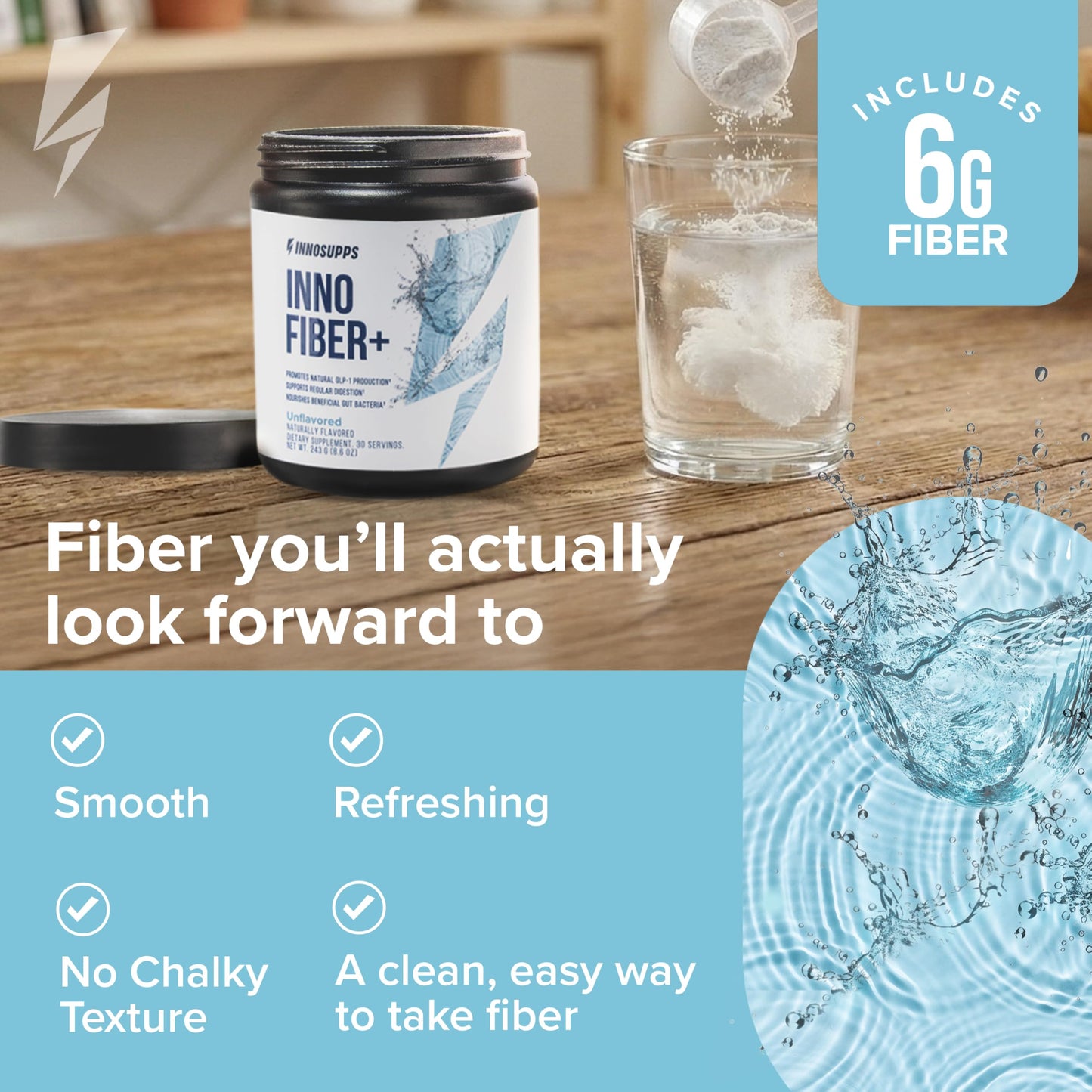 InnoSupps Inno Fiber+ Daily Fiber Supplement for Women and Men, Powder, 10.4 Ounce