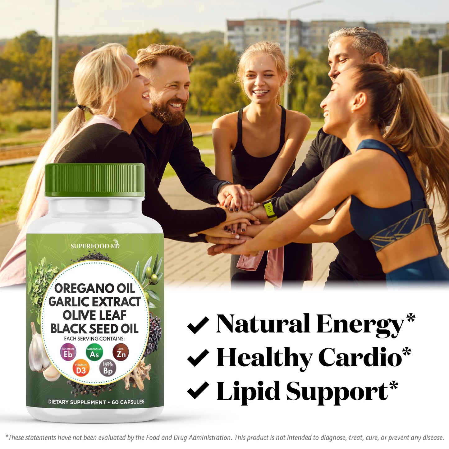 Superfood MD Oregano Oil Garlic Extract Olive Leaf Black Seed Oil Astragalus Immune Support & Digestive Health Capsules, 120 Count