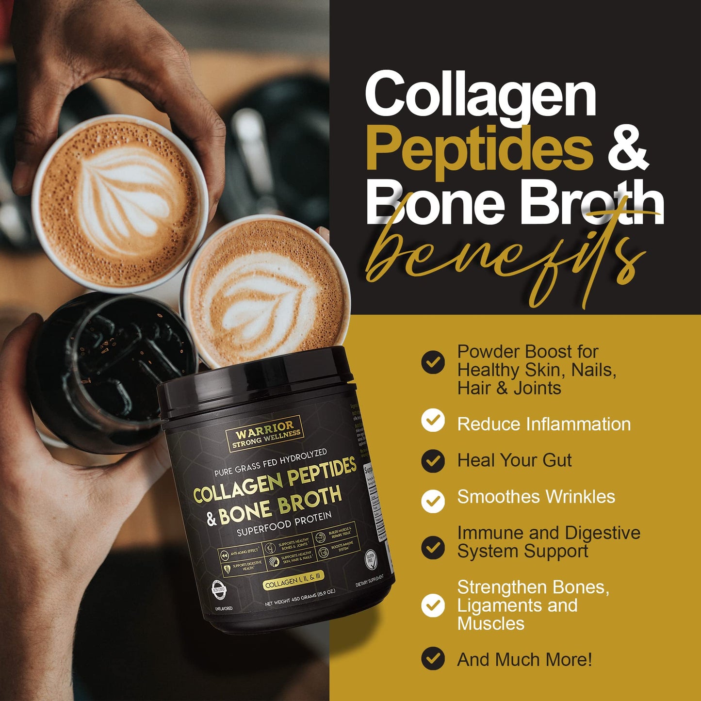 Warrior Strong Wellness Premium Collagen Peptides Bone Broth Powder Unflavored 15.9 oz