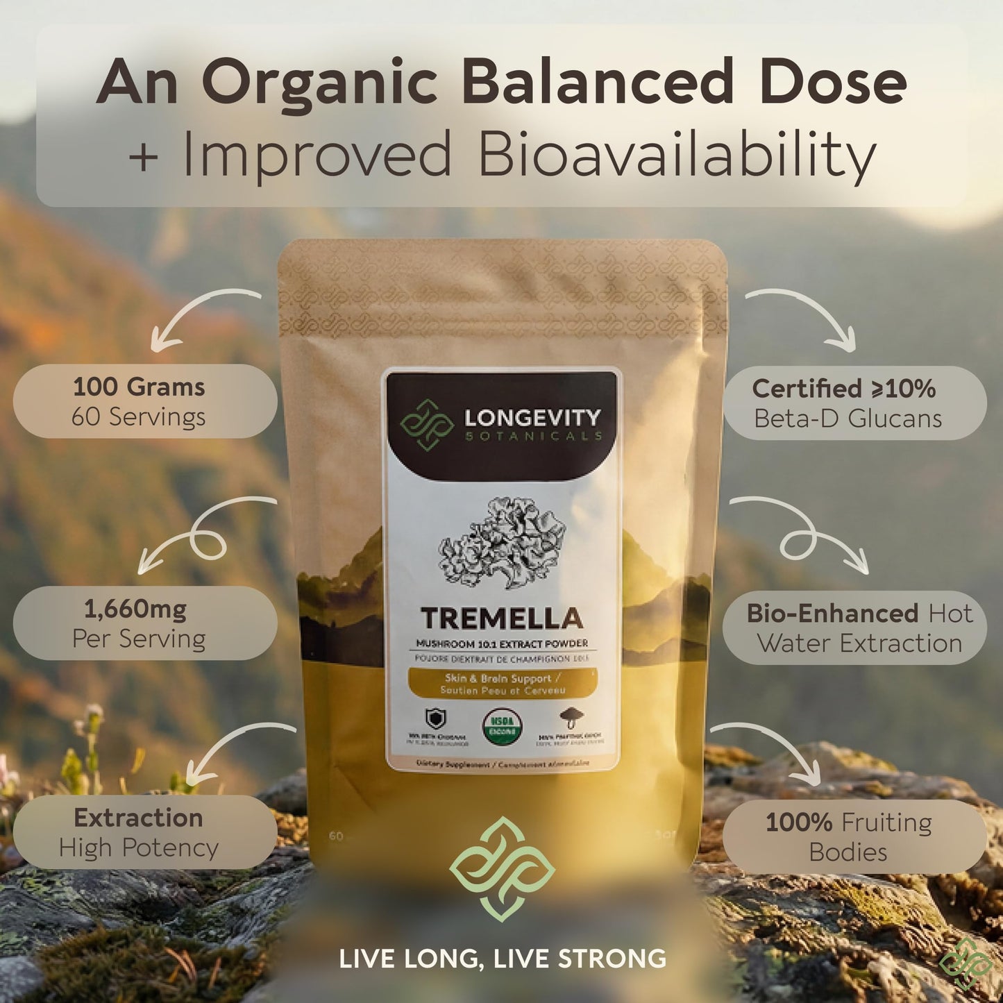 Longevity Botanicals Tremella Mushroom Powder 3.5 oz