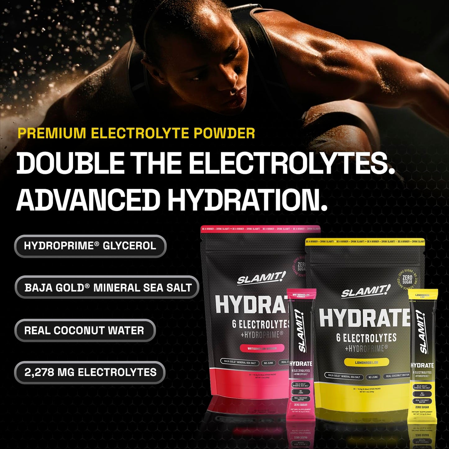 SLAMIT! Hydrate Heat-Resistant Electrolyte Powder Packets, 10.2 oz