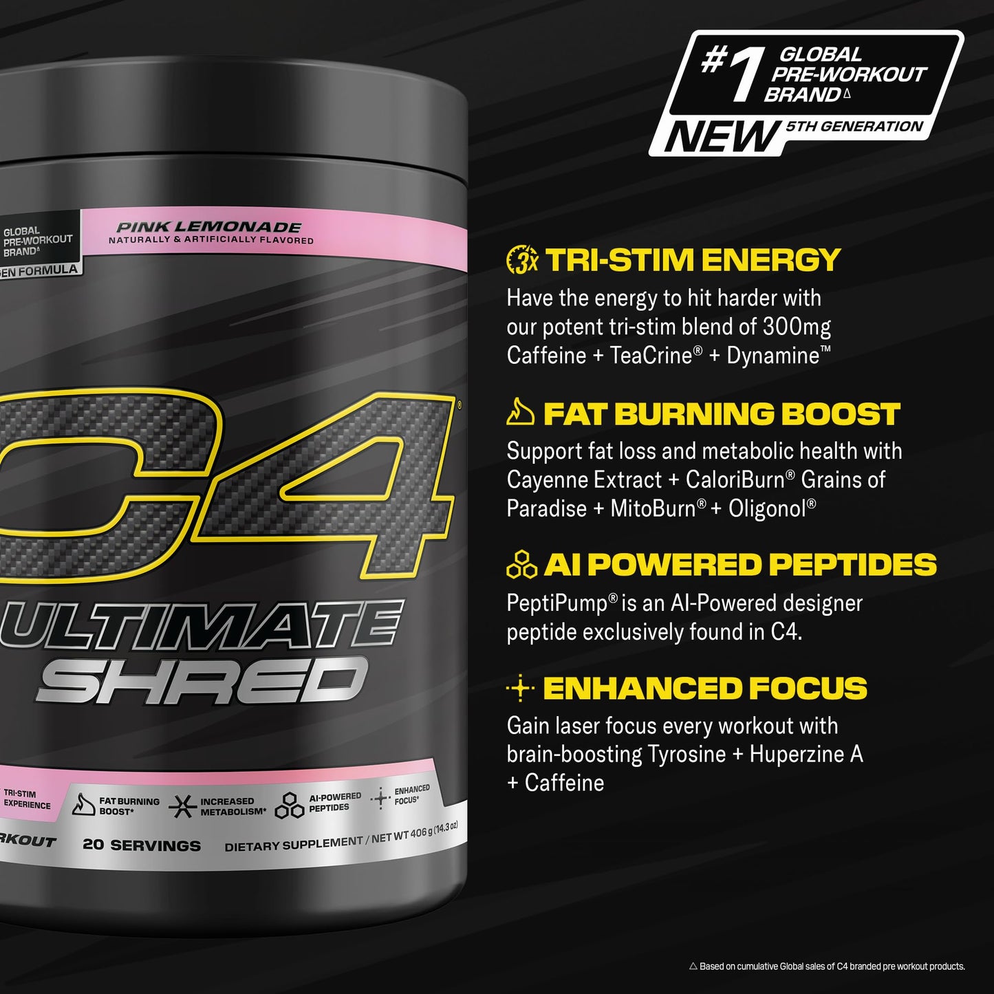 C4 Ultimate Shred Pre Workout Powder 14.3 oz, 20 Servings
