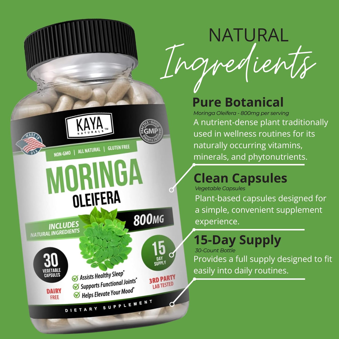 Kaya Naturals Moringa Leaf Extract Capsule, 30 Count