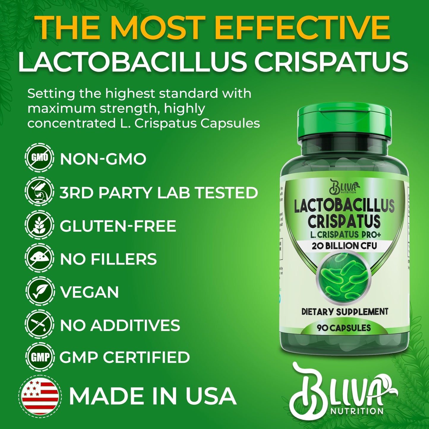 BLIVA NUTRITION Lactobacillus Crispatus Capsules, 90 Count