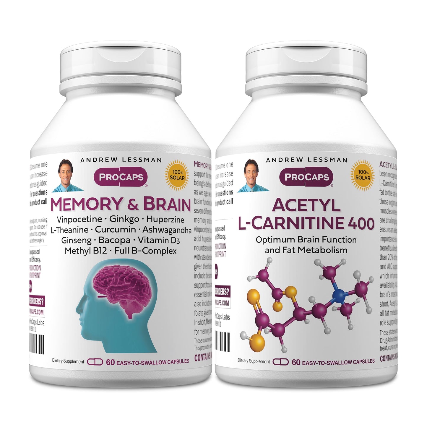 ANDREW LESSMAN Memory & Brain + Acetyl L-Carnitine Kit Capsules, 120 Count