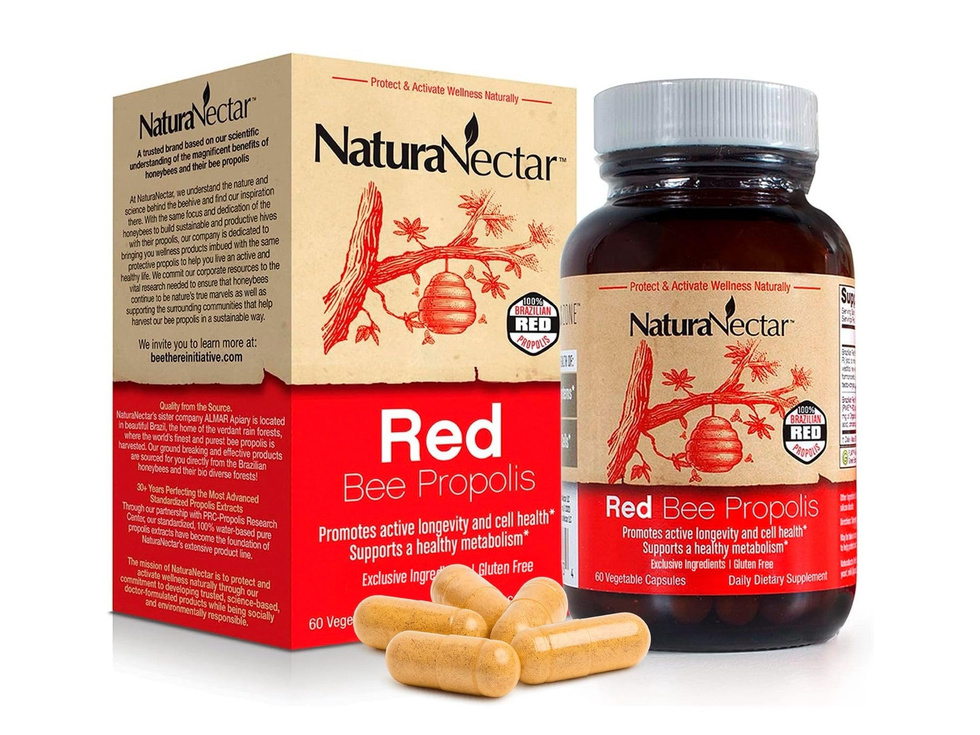 NaturaNectar Red Bee Propolis Capsules, 60 Capsules
