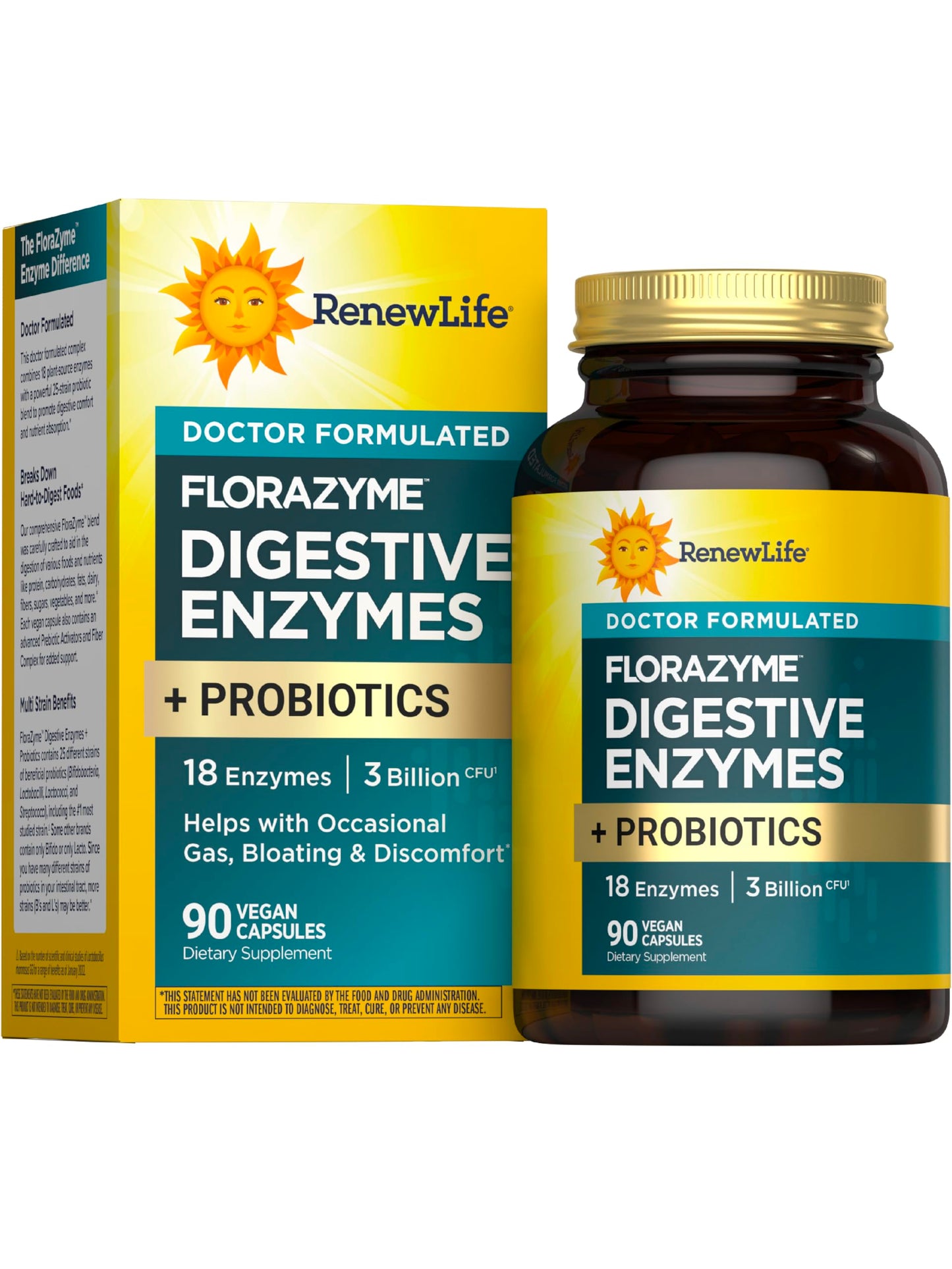 Renew Life Florazyme Digestive Enzymes with Probiotics 90 Capsules
