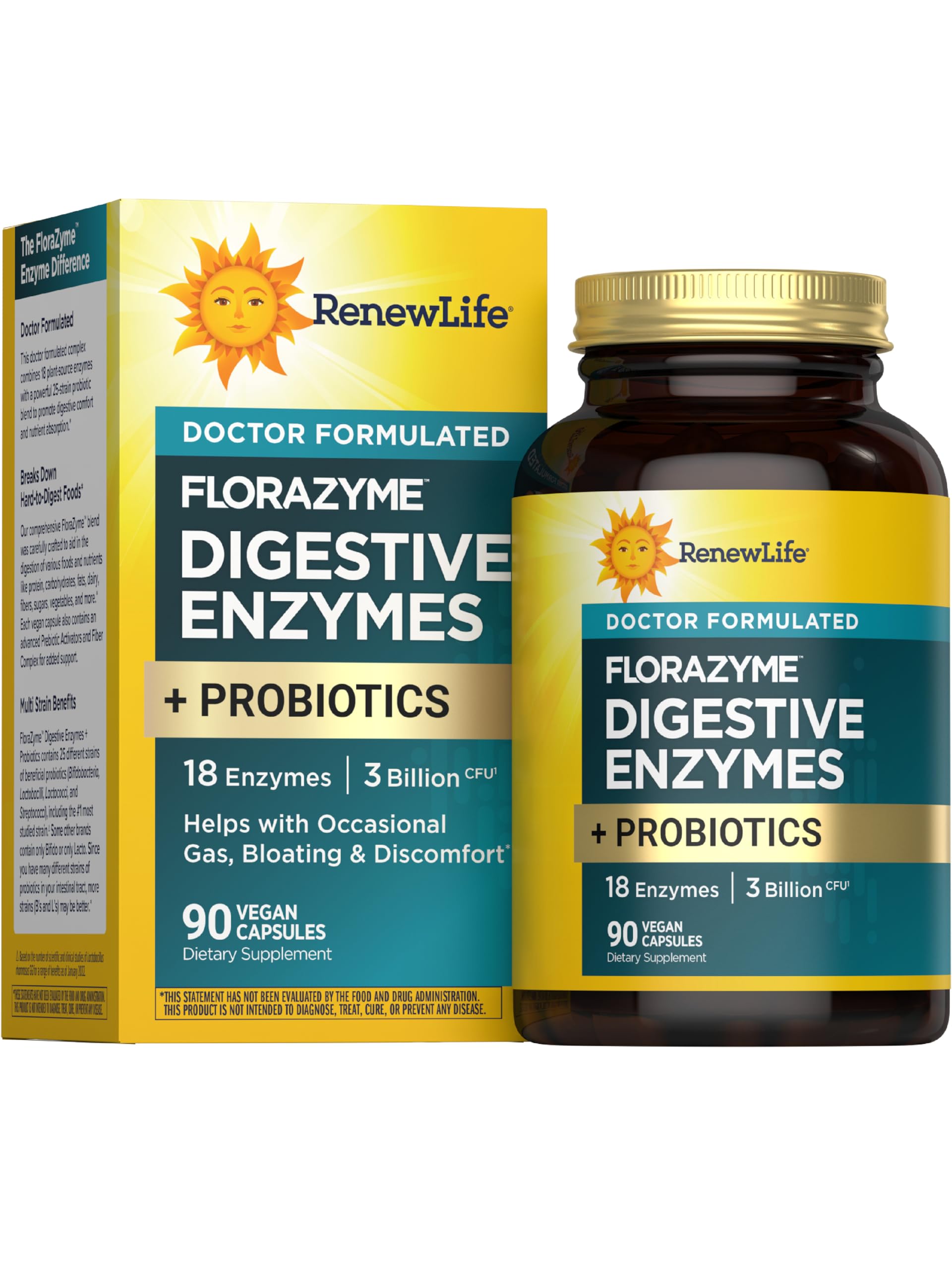 Renew Life Florazyme Digestive Enzymes with Probiotics 90 Capsules