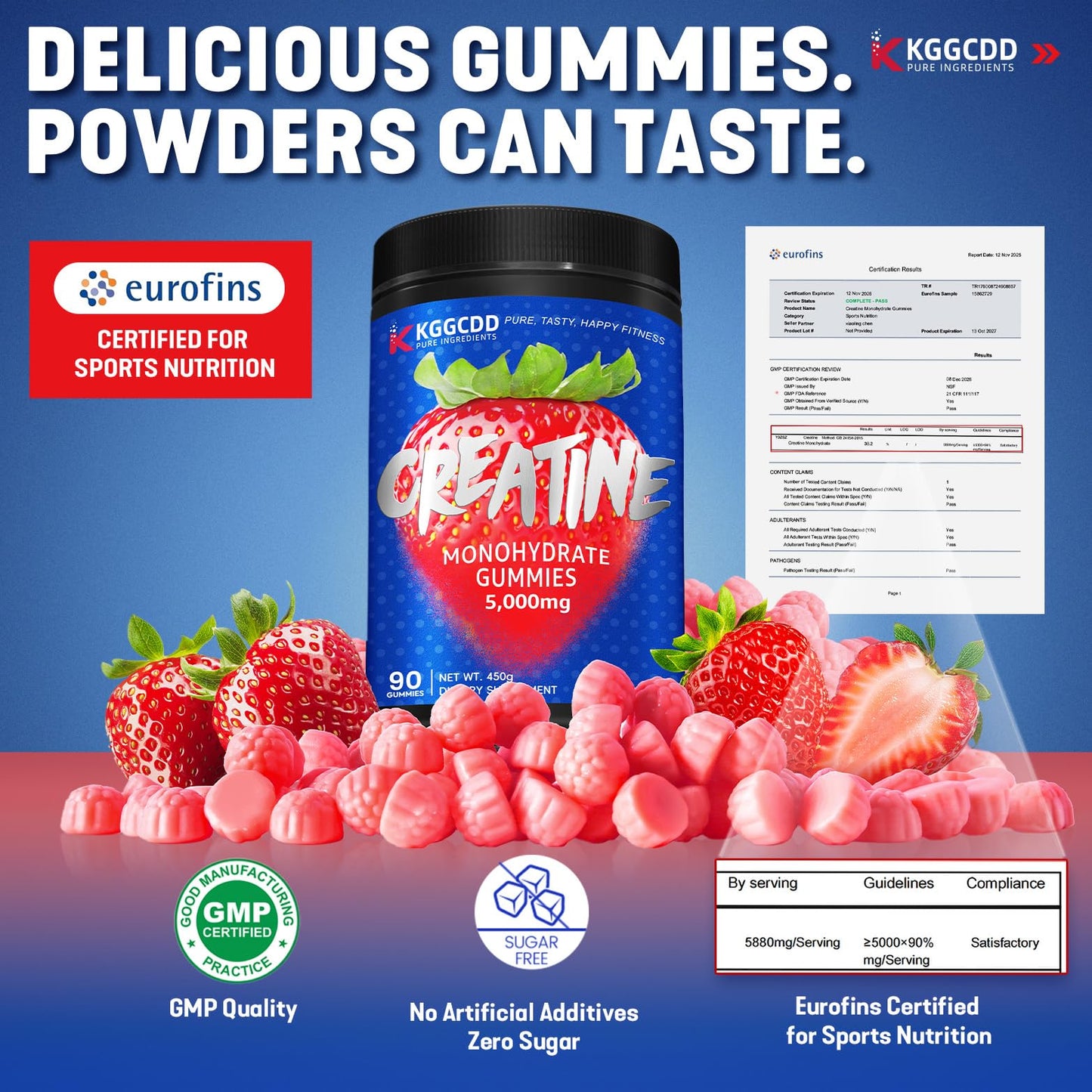 KGGCDD Creatine Monohydrate Gummies 5000mg, 90 Count