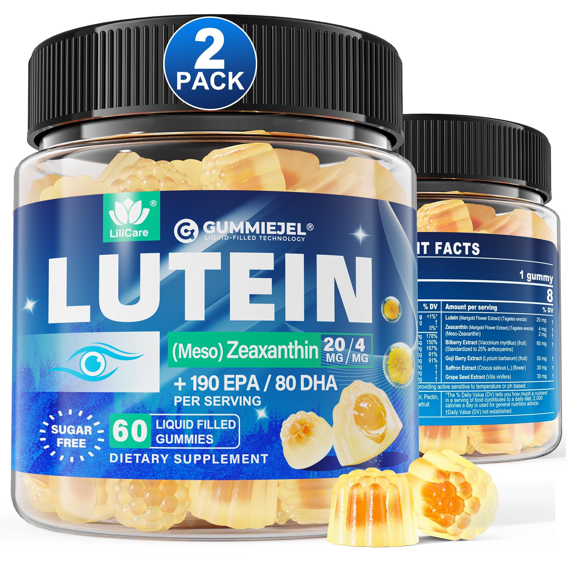 LILICARE Lutein and Zeaxanthin Supplements Gummies for Eyes with Omega-3 EPA DHA, 120 Gummies