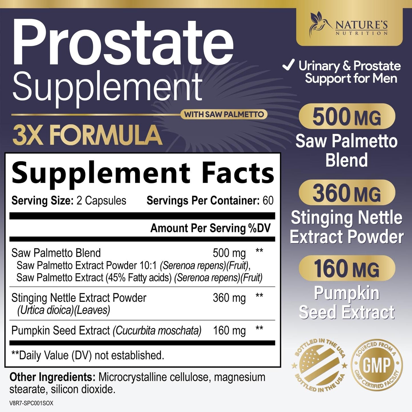 Nature's Nutrition Prostate Health Supplements for Men - 3X Strength with Saw Palmetto Blend Stinging Nettle Root & Pumpkin Seed Support Complex - Prostate & Urinary Health, 120 Capsules