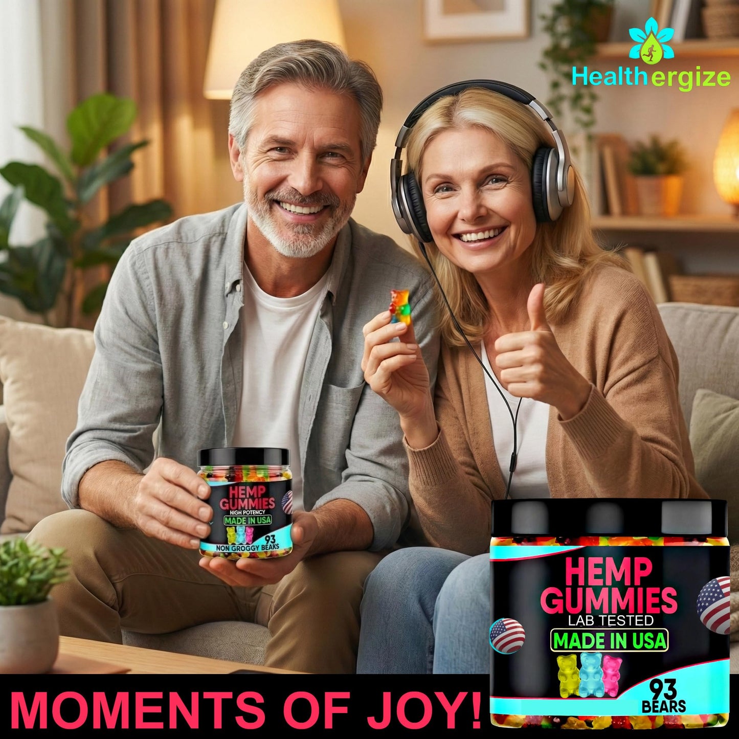 Healthergize Hemp Gummies Sleep Edibles for Relaxation-Calm and Peace Hempseed Oil Gummy Bears Candy, 93 Capsules