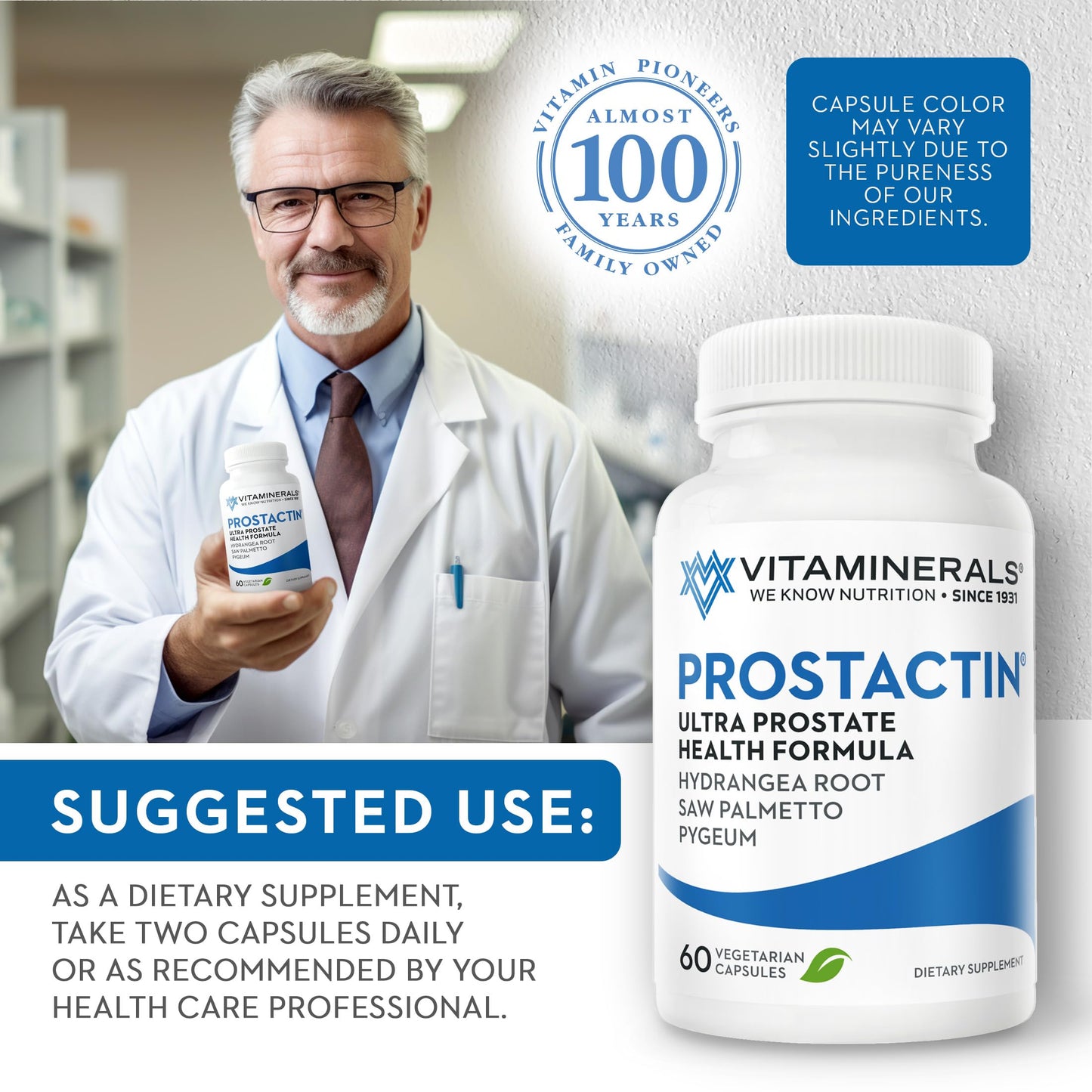 Vitaminerals Prostactin Prostate Support Saw Palmetto 230mg Pygeum Lycopene Pumpkin Seed & More Capsules 60