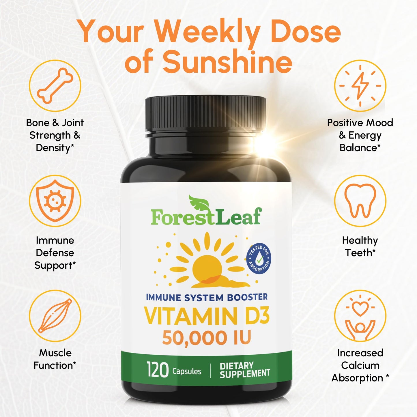 ForestLeaf Vitamin D3 50,000 IU Capsule, 120 Count