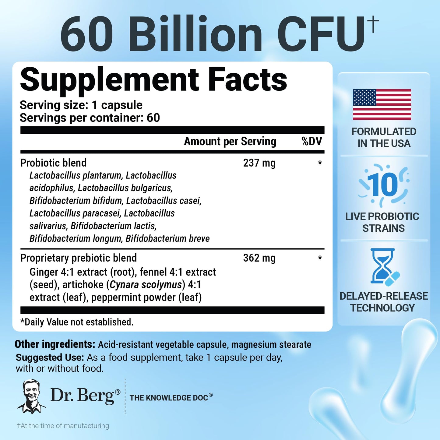 Dr. Berg Nutritionals Probiotic Supplement (60 Billion CFUs) Capsules, 60 Count