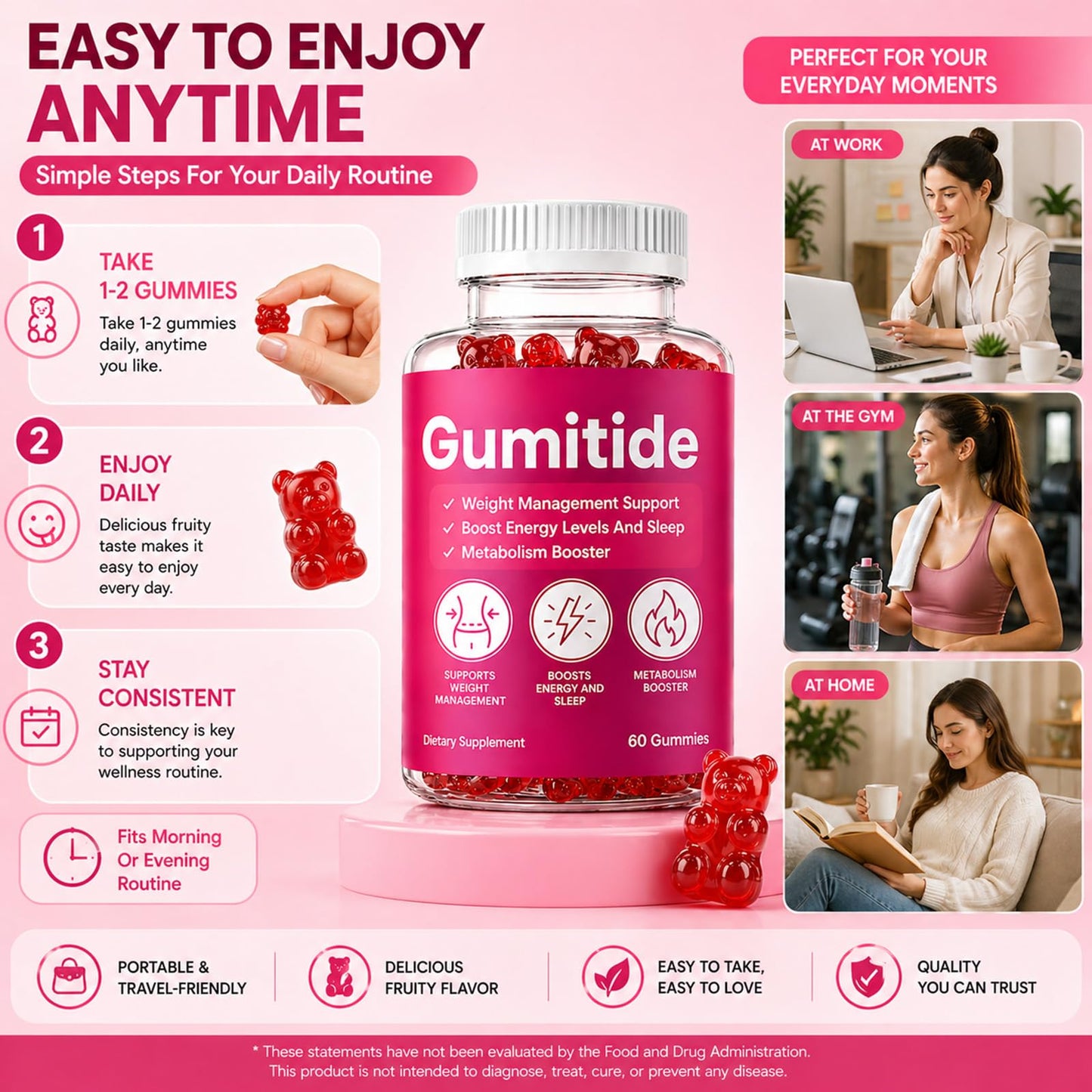 KWEZTY Gumitide Gummies with Apple Cider Vinegar, Calcium+Magnesium+Sodium, Weight Management Support, 60 Gummies