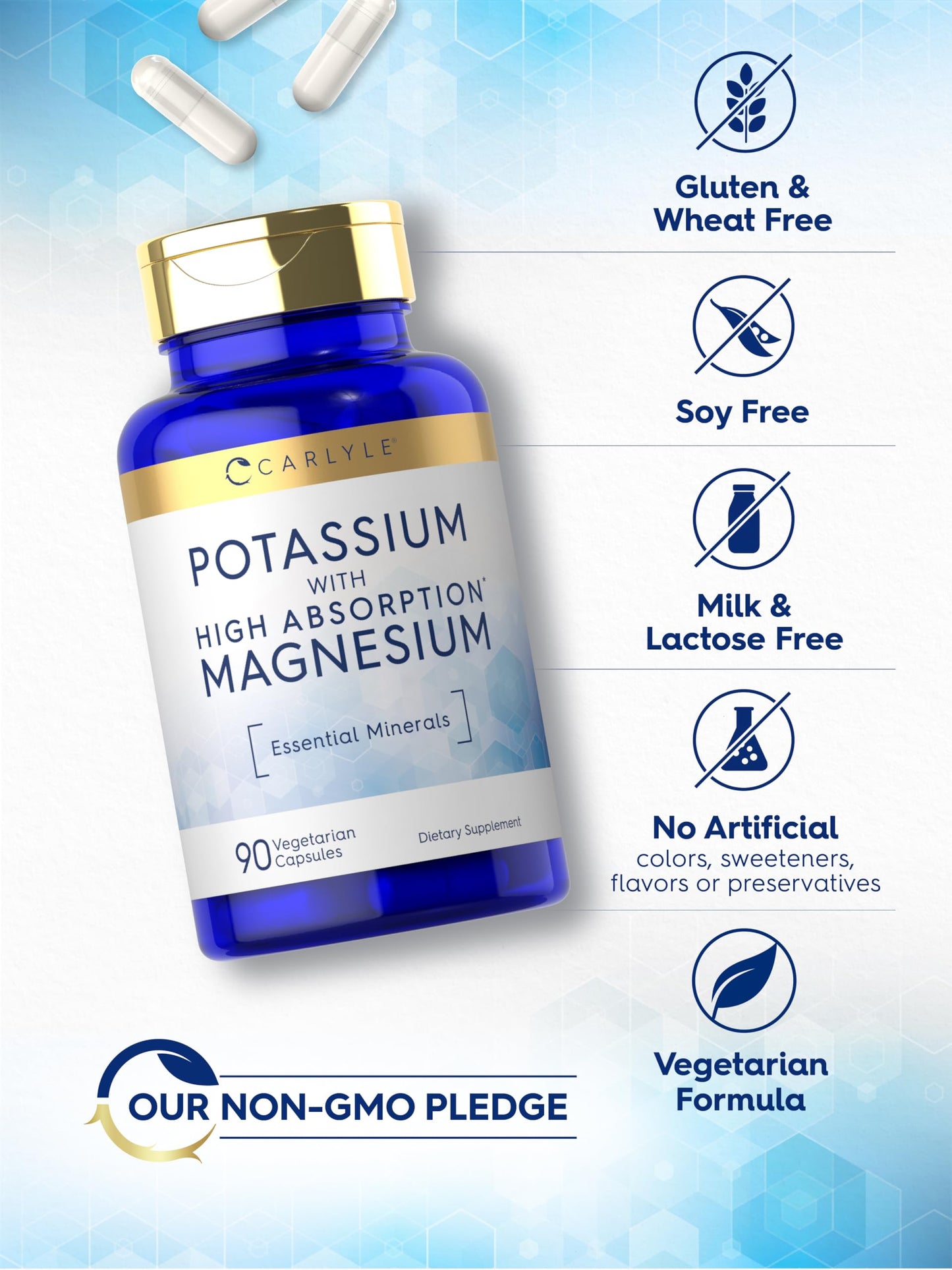 Carlyle Potassium Magnesium Supplement Capsules 90 Count