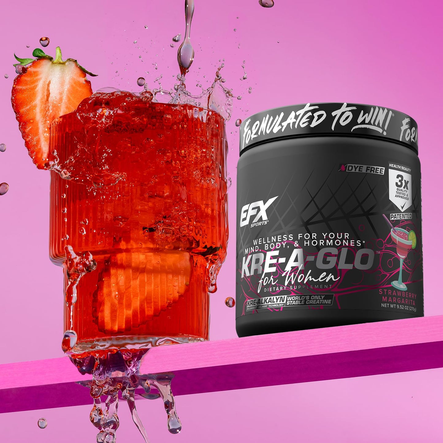 EFX Sports Kre-A-Glo Kre-Alkalyn Creatine for Women Powder, 9.5 Ounce, 30 Servings, Strawberry Margarita