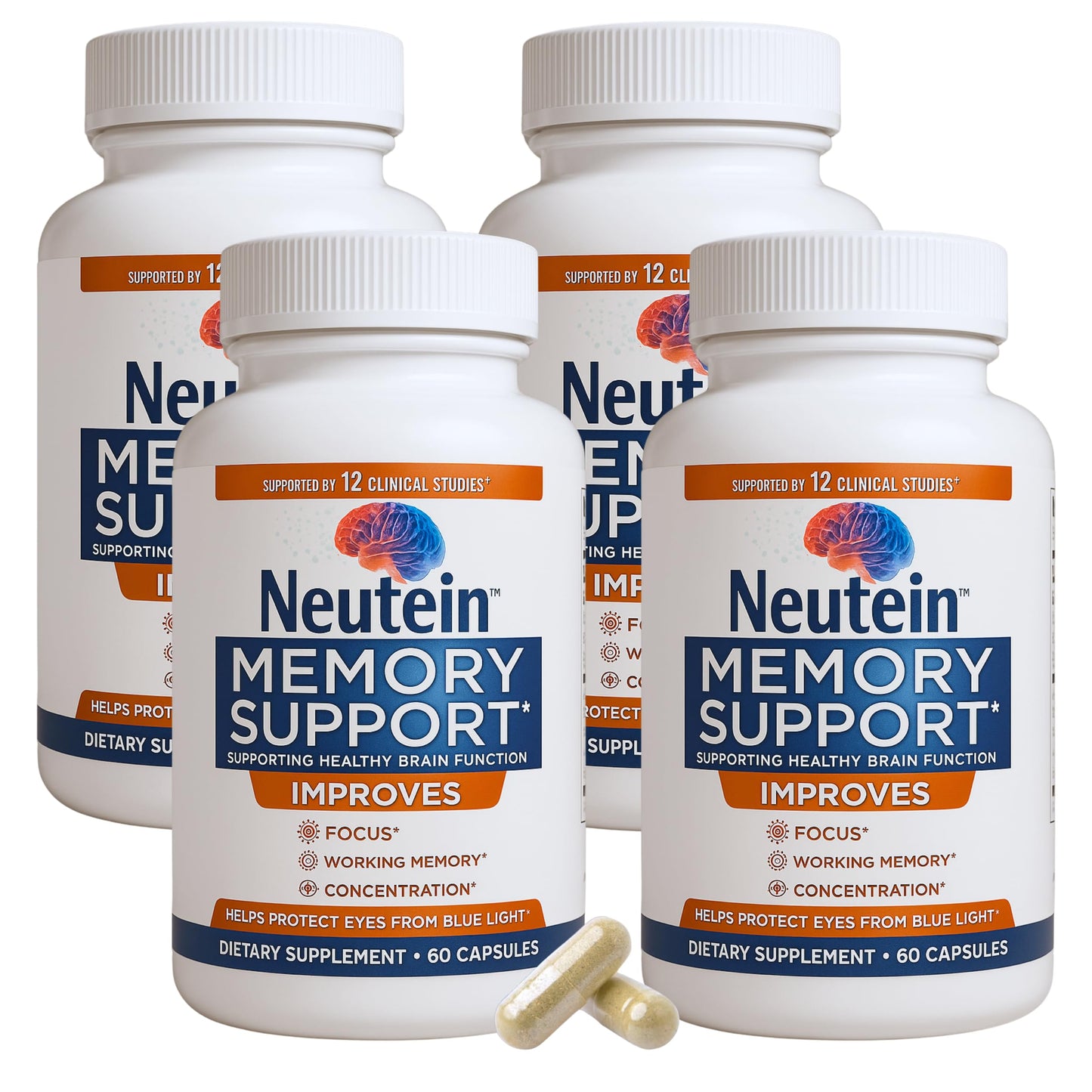Neutein Brain Supplement for Memory and Focus, 240 Capsules