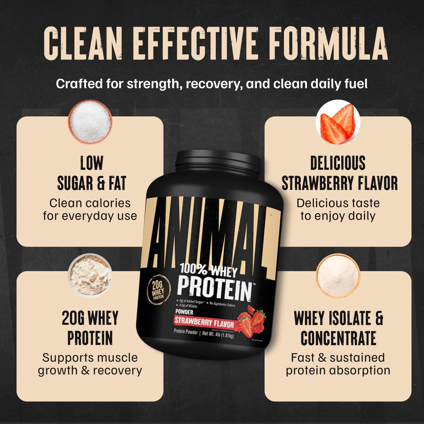 Animal 100% Whey Protein Powder, Strawberry, 64 Servings