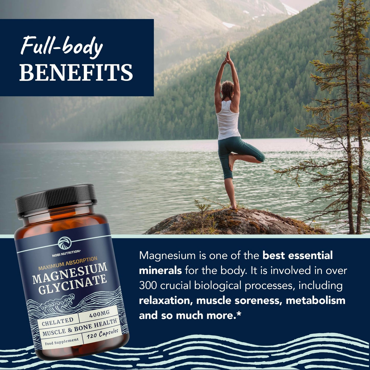 Nobi Nutrition Magnesium Glycinate 400mg Capsule, 120 Count