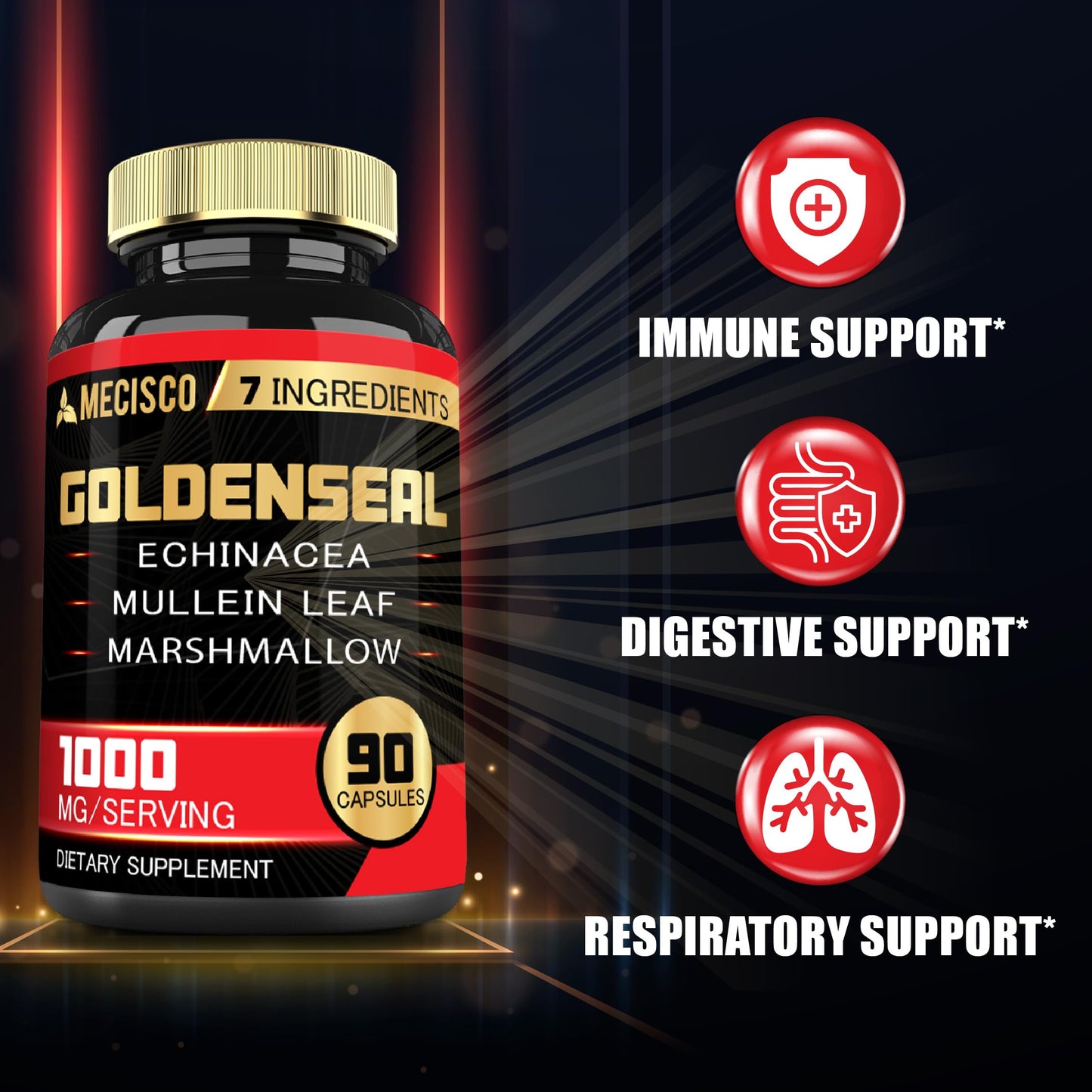 Mecisco Goldenseal Root Capsule with Echinacea, Mullein Leaf, Plantain & More, 90 Count
