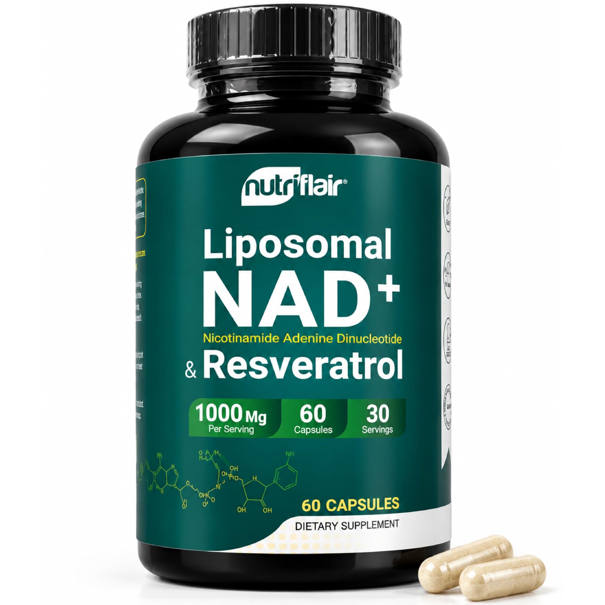 NutriFlair Liposomal NAD+ Supplement with Resveratrol Capsules, 60 Count