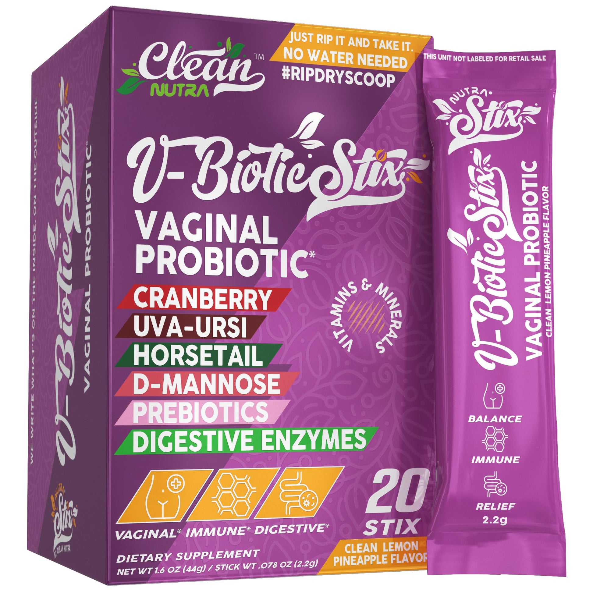 Clean Nutraceuticals Vaginal Probiotics with Cranberry Extract, D-Mannose & Prebiotics, Powder, 0.71 oz