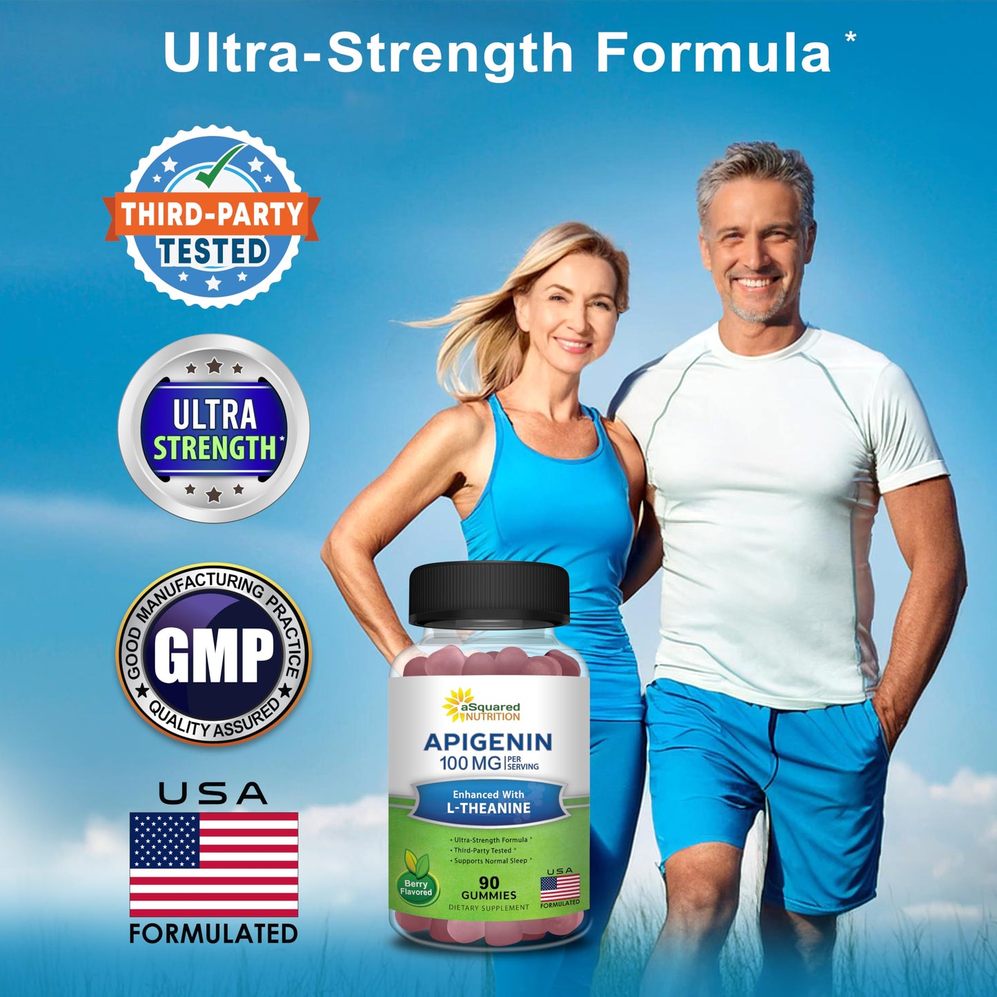 aSquared Nutrition Apigenin 100mg with L-Theanine 100mg Gummies, 90 Count