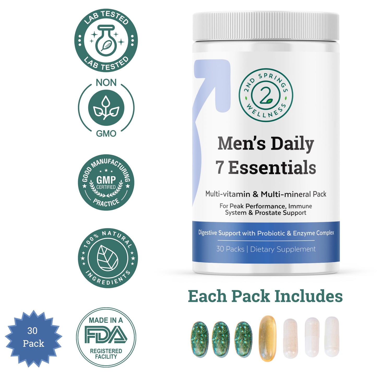 2nd Springs Women's & Men's Daily 7 Essentials + Vitamin D3 + K2 Chewables, 180
