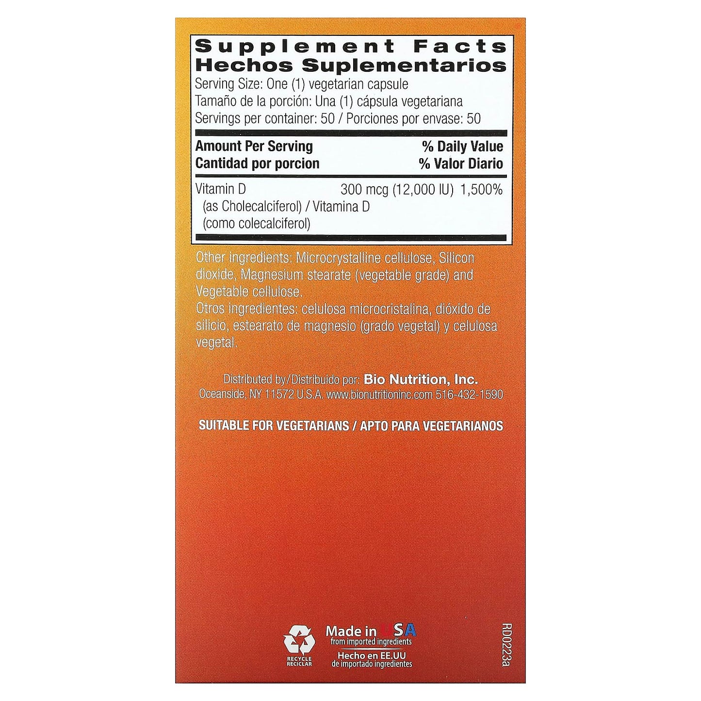 Bio Nutrition Vitamin D3 12000 IU Capsule, 50 Capsules