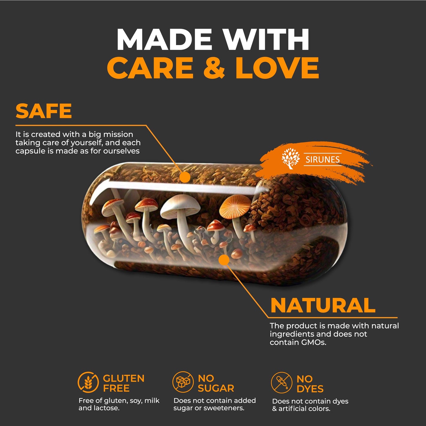 SIRUNES Reishi Mushroom Capsules 100 Count