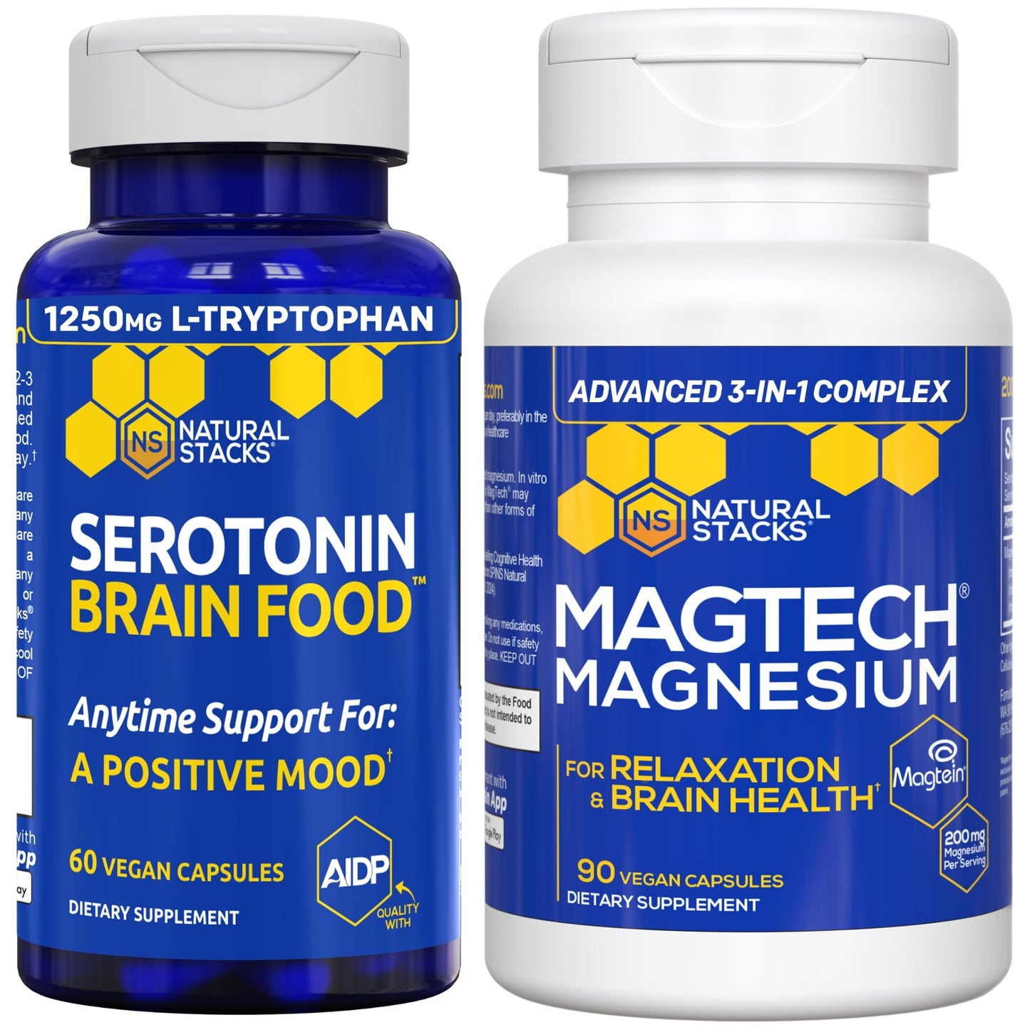 NATURAL STACKS MagTech Magnesium + Serotonin Brain Food Bundle 2-Pack, Capsules, 150 Total Capsules