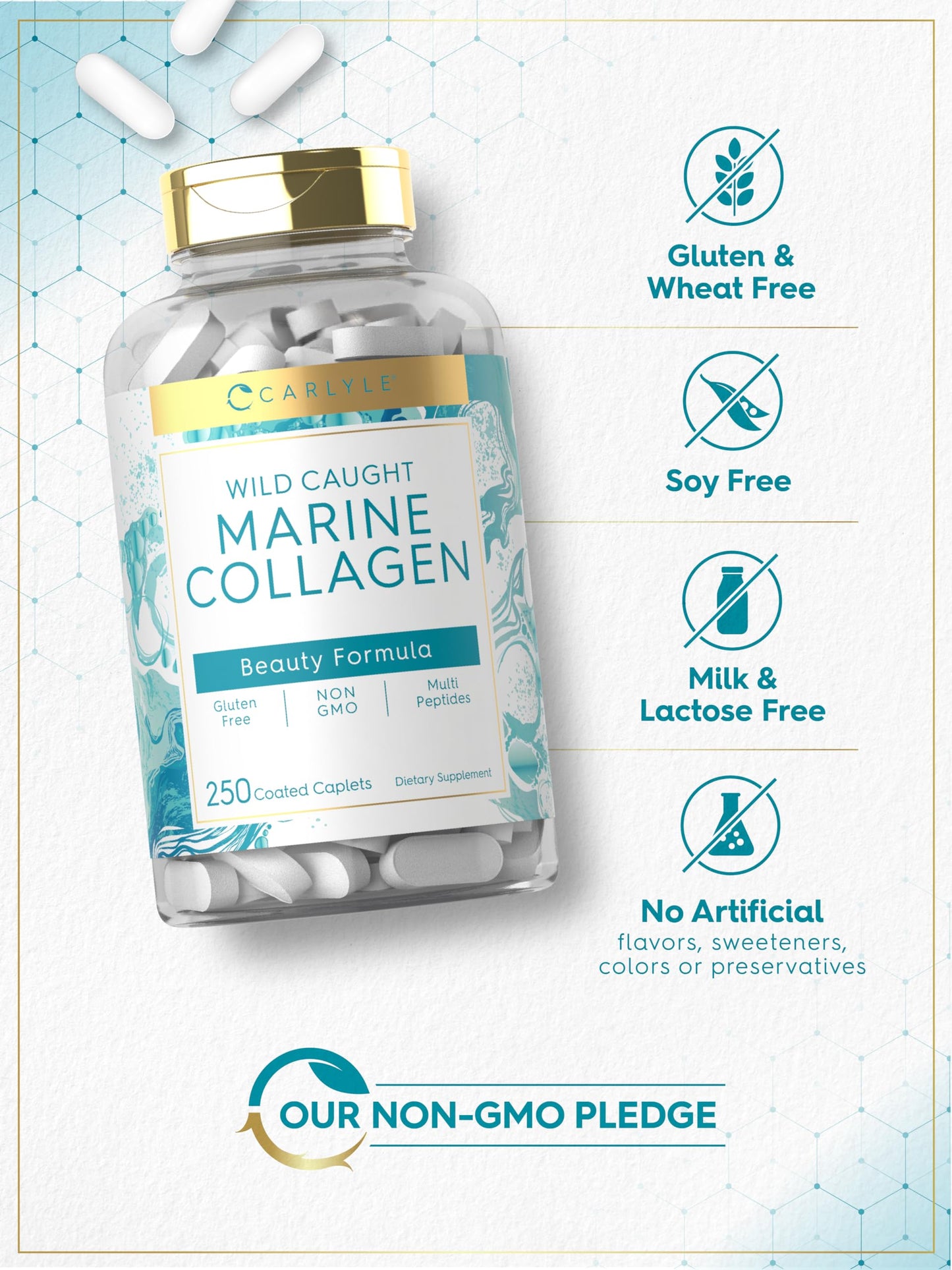 Carlyle Marine Collagen for Hair Skin and Nails Caplets 250 Count