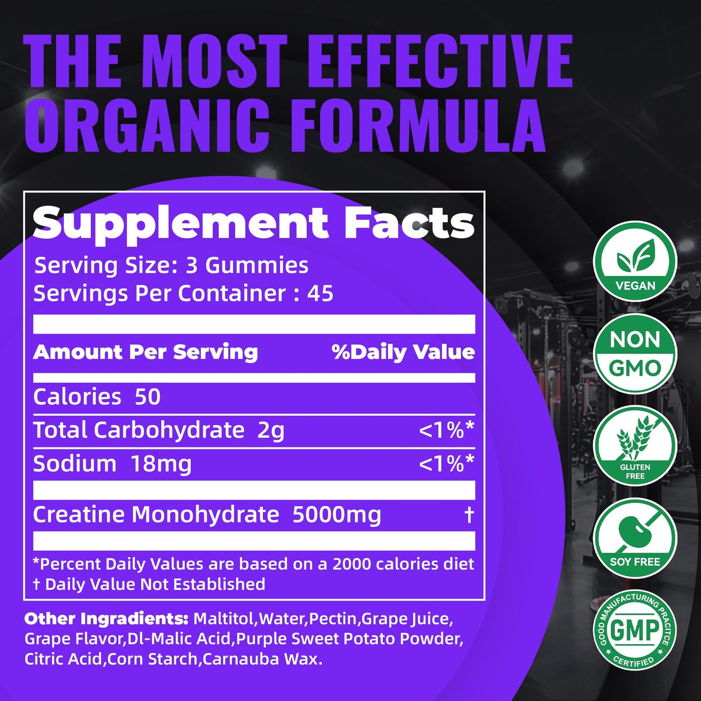 Natures Aid Creatine Monohydrate Gummies 135 Count