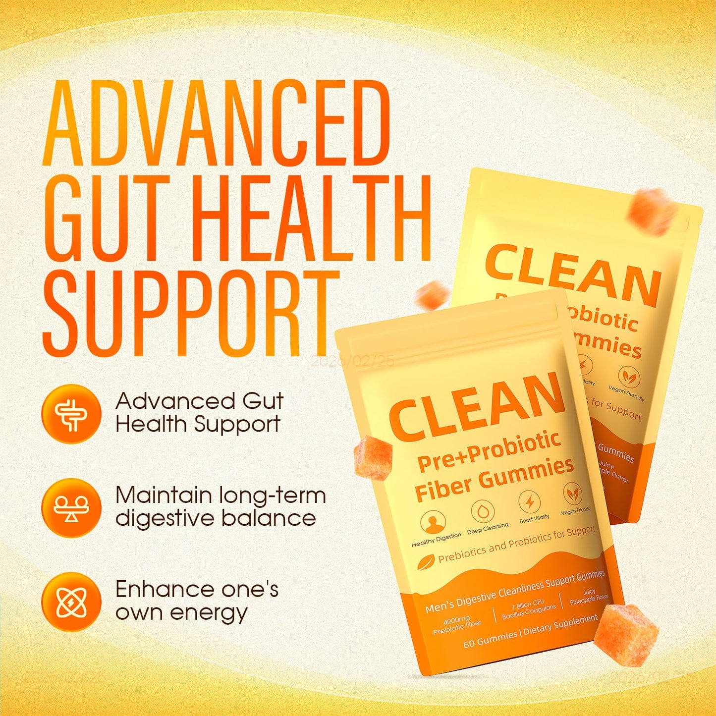 Tfnovg Clean Prebiotic Fiber Gummy 60 Count