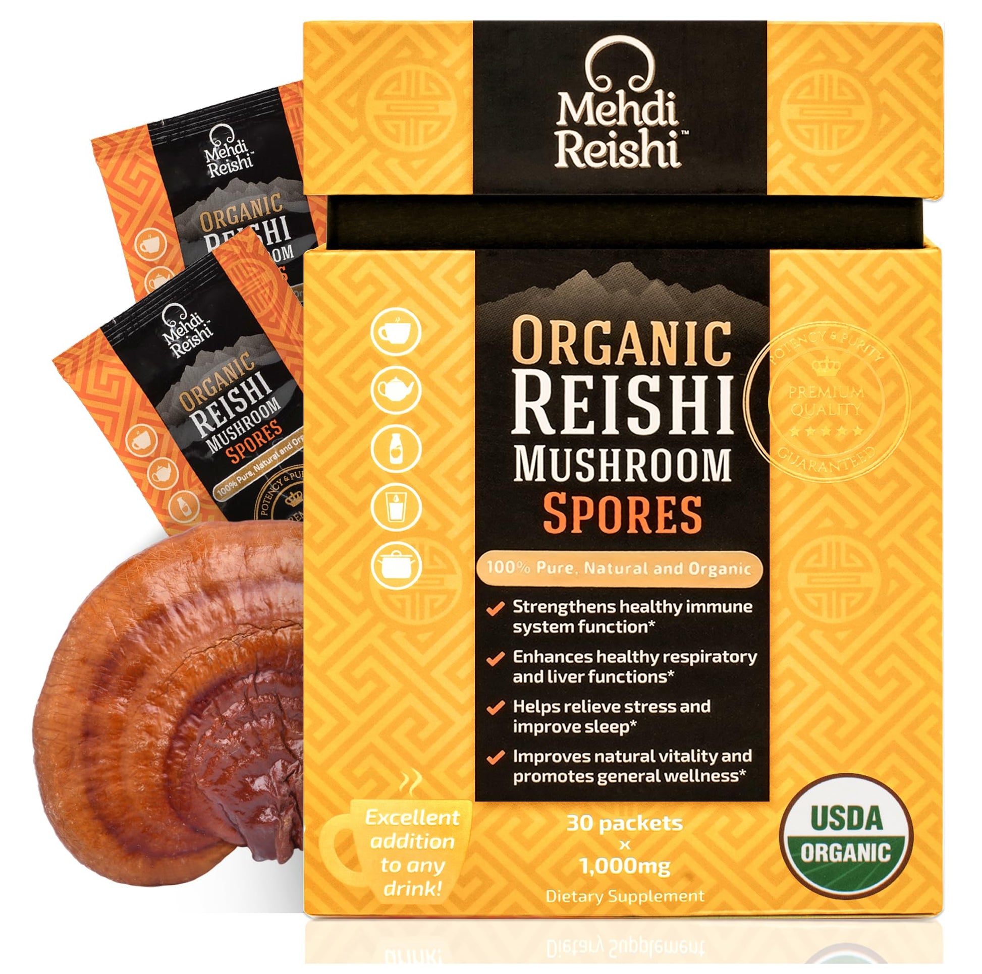 Mehdi Reishi Organic Reishi Spore Powder - High Potency Triterpenes, 30 Count