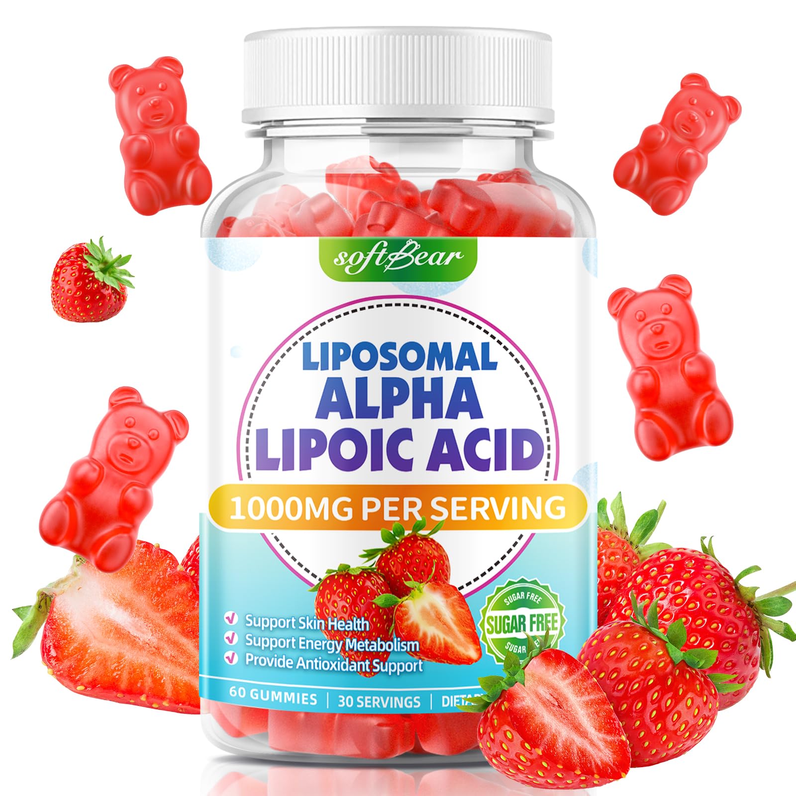 softbear Liposomal Alpha Lipoic Acid Gummies 1000mg, 60 Count