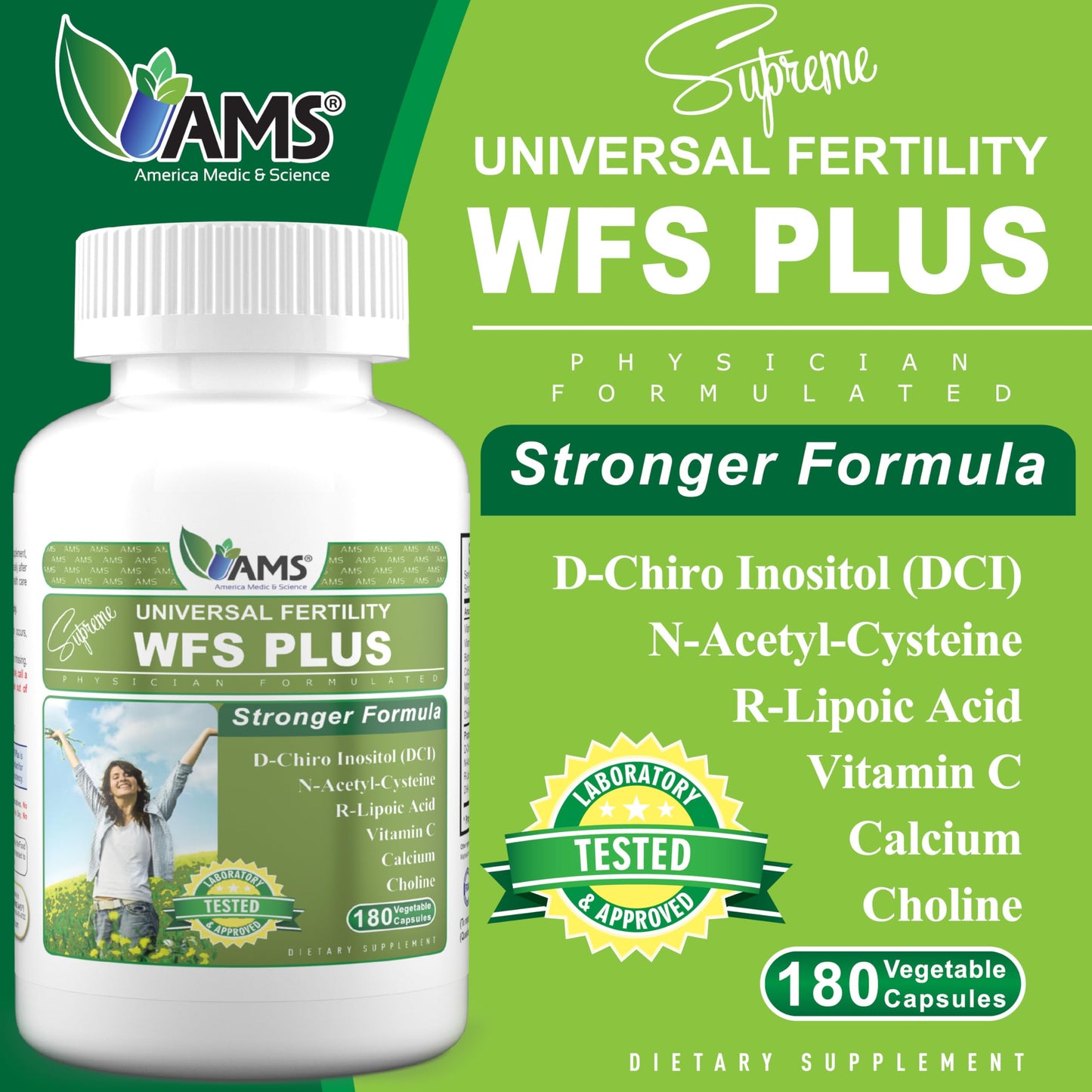 America Medic & Science WFS Plus Fertility Supplements for Women 180 Capsules