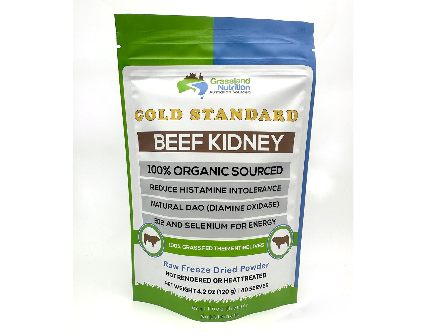 GRASSLAND NUTRITION 100% Organic Australian Beef Kidney (Freeze Dried) DAO High in B12 and Selenium, Powder, 4 oz