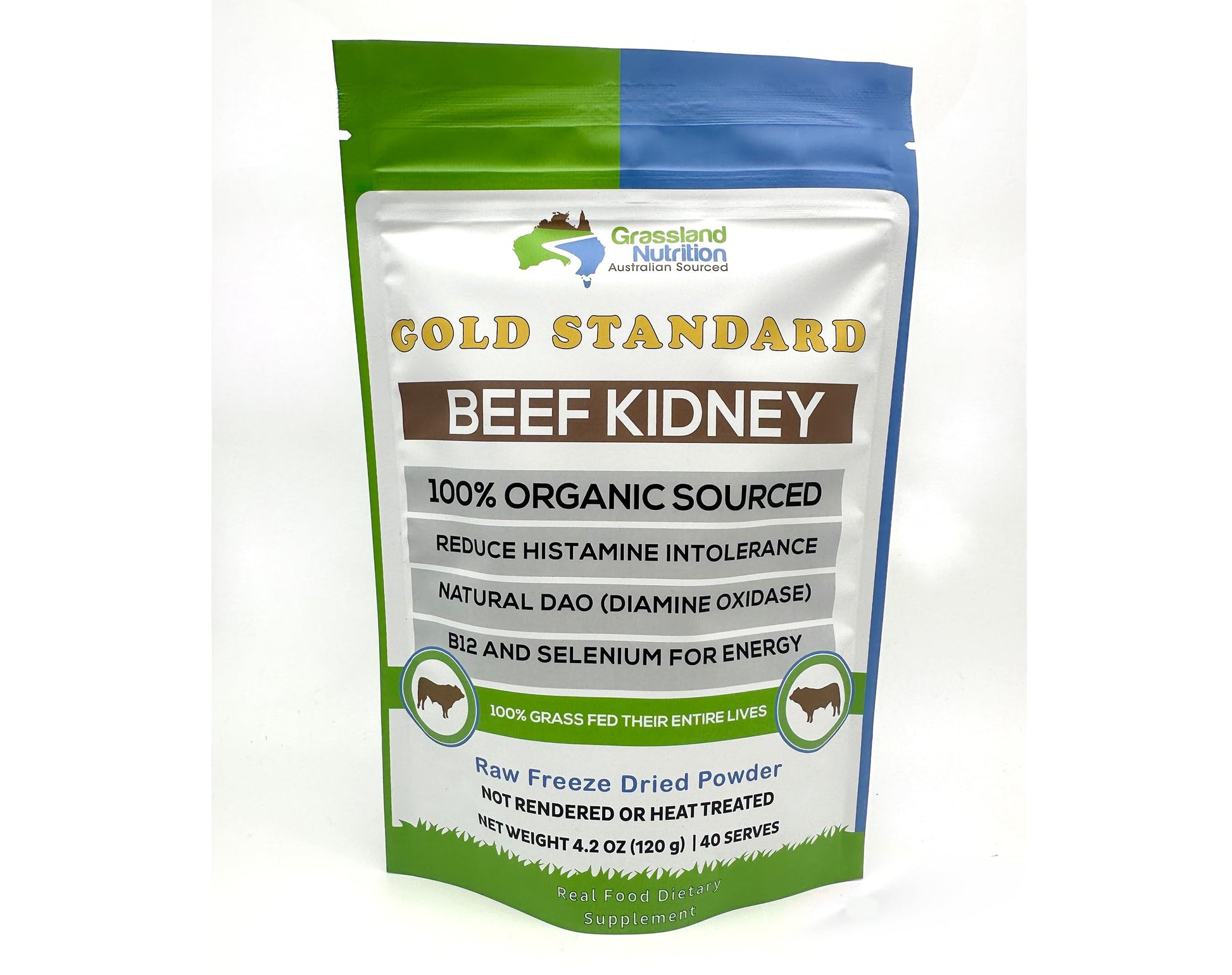 GRASSLAND NUTRITION 100% Organic Australian Beef Kidney (Freeze Dried) DAO High in B12 and Selenium, Powder, 4 oz